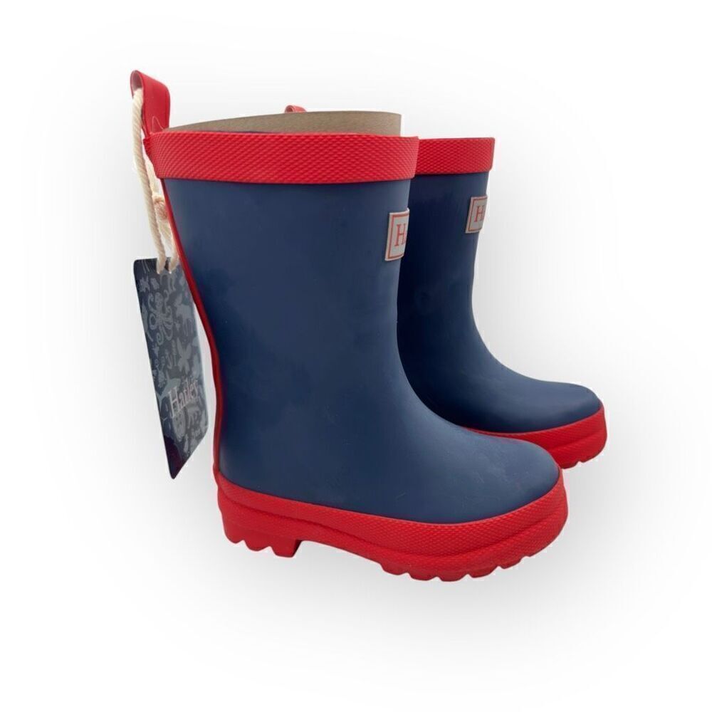 NWT Hatley Kids Classic Matte Rain Boots Navy Blue Red Size 6 - Picture 3 of 10